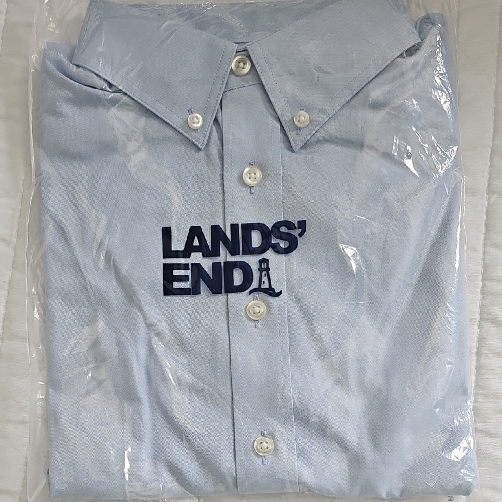 Lands' End Blue Dress Shirt Classic Cotton Blend